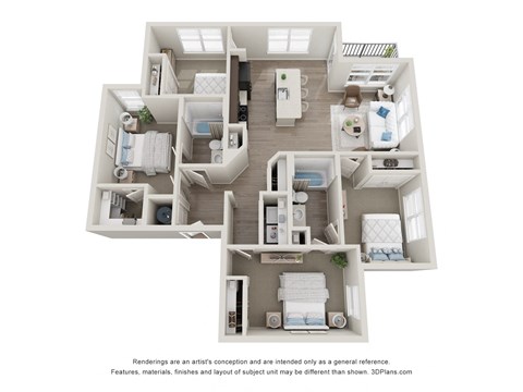 Floor plan for 4 beds, 2 baths, 1256 sqft